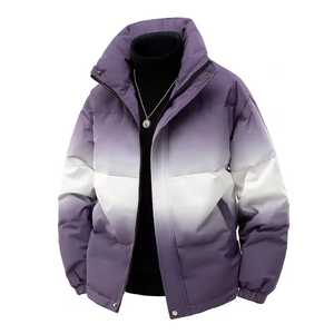 Men's Gradient Color Stand Collar Puffer Jacket Windproof <b>Thick</b> Polyester Wadding Zipper Closure Casual <b>Winter</b> <b>Coat</b> - Product Image 2
