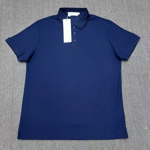 เสื้อโปโลแขนสั้นสีกรมท่าสำหรับผู้ชาย ผ้าคอตตอนปิเก้สีพื้น ระบายอากาศได้ดี สวมใส่สบาย ทรงปกติ ดีไซน์กระดุม - Product Image 1