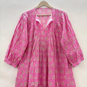 Vestido Casual Midi para Mujer, Tejido 100% Algodón, Liso, Manga Corta, Cintura Imperio, Estilo Babydoll, Cuello en V, Holgado, Funcional - Product Image 1