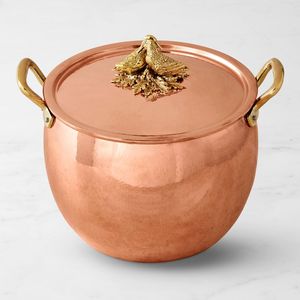 Casserole de cuisine haut de gamme en cuivre avec couvercle décoratif, poignées en laiton, fait main, pour cuisiner et servir - Product Image 2