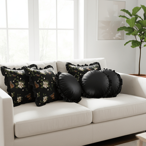 Juego de 6 Fundas de Almohada Bordadas Vintage SOGA de 45 cm, Color Negro con Borde de Loto y Acento de Mariposa para Decoración - Product Image 2