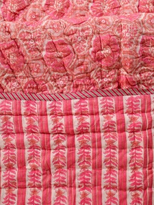 Handmade Printed Cotton <b>Quilt</b> Pink Bohemian Pattern All Season Home Decor <b>Bedding</b> Set - Product Image 6