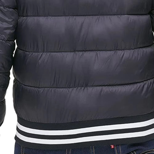 Men's Hooded Puffer Jacket Solid Color Polyester Windproof <b>Winter</b> Casual <b>Thick</b> Warm <b>Coat</b> with Button Closure and Striped Trim - Product Image 5