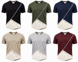 T-shirt à manches courtes pour homme, color-block, avec bordure contrastée, col rond, coupe décontractée, tissu tricoté - Product Image 6