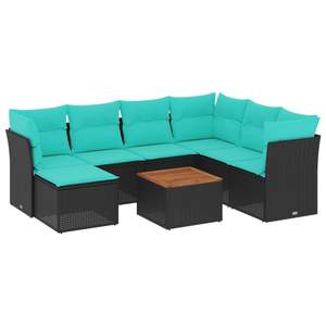 Set di divani da giardino in polyrattan nero da 8 pezzi con cuscini - Product Image 2