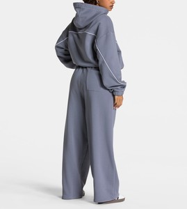 Conjunto de chándal de invierno para mujer, de alta calidad, de moda, holgado, con capucha, ribete en contraste, manga larga y hombros caídos - Product Image 4