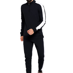 Men's Black <b>White</b> Stripe Tracksuit Set Half-Zip Sweatshirt Full Length Pants Breathable Sporty Style Regular Fit Autumn Wear - Product Image 1