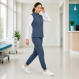 Combinaison médicale unisexe à col en V, respirante, résistante aux plis, en polyester, viscose et élasthanne, uniforme pour médecins et infirmières - Product Image 4