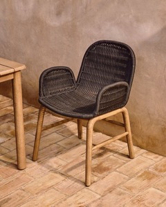 Chaise de salle à manger moderne en teck de qualité supérieure avec revêtement en microfibre et pieds en bois - Meubles de salle à manger écologiques - Product Image 2