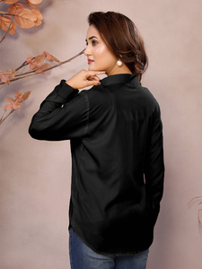 ชุดเดรสใส่ทำงานสำหรับผู้หญิงชุดเดรสลำลองแขนยาวผ้านุ่มใส่สบายสีดำหรูหรา - Product Image 2