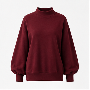 Sweat-shirt surdimensionné pour femme en bordeaux personnalisé, col montant, manches bouffantes, poignets côtelés, pull décontracté WSS-0028 - Product Image 1