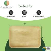 Kit de fournitures de fête jetables en bois rustique biodégradable, compatible micro-ondes, 9 x 6 pouces, avec 25 assiettes et un plateau, Charity Leaf