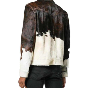 <b>Men</b>’s Cowhide Leather Trucker Jacket Black White Pattern Genuine Leather Casual Denim Style Fashion Streetwear Coat Clothing - Product Image 2