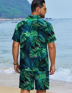 Conjunto de Camisa de Manga Corta con Estampado Tropical y Pantalones Cortos a Juego para Hombre, Atuendo Casual de Playa para Verano, Tejido de Poliéster Transpirable - Product Image 5