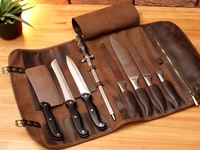 Pochette de gaine en cuir de qualité supérieure Rouleau de chefs pour sac en cuir de chef Outil de stockage de gaine en cuir de buffle véritable OEM marron