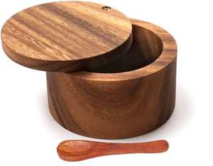 Pot de rangement en bois d'acacia avec couvercle, récipient de rangement de cuisine en bois fait main, pot à épices en bois naturel, rangement alimentaire décoratif - Product Image 6