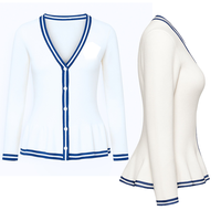 Cardigan pour femme en acrylique premium, tricoté à carreaux, col en V, couleur contrastante, respirant, style universitaire, idéal pour l'hiver
