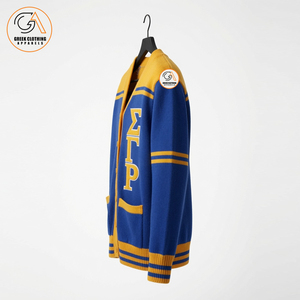 Cárdigan Azul y Amarillo para Mujer, Sigma Gamma Rho, Cuello en V, Tejido de Punto, Letra Bordada, Estilo Casual, Ropa de Invierno, Transpirable, 100% Algodón - Product Image 3