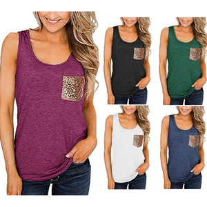 Débardeur gris sans manches pour femme avec poche à paillettes, col rond, gilet décontracté en coton tricoté - Product Image 5