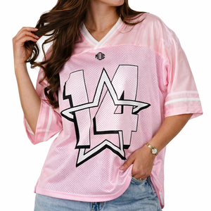 Jersey de Fútbol Americano Personalizado en Malla Rosa para Mujer, Transpirable, de Poliéster, Corte Holgado, Marca Privada, Fabricante de Ropa Deportiva OEM - Product Image 2