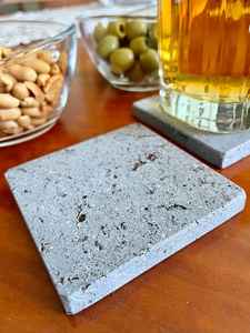Natural Basaltina Marble Square Coasters Handmade Stone Drink Rest Homeware Set - Product Image 3