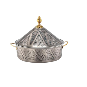 Casserole moderne argentée et dorée avec support floral décoratif, récipient de rangement haut de gamme en métal pour fondue, couvercle martelé, nouvelle arrivée - Product Image 2