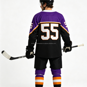Maillot de hockey sur glace personnalisé FONILBEST, sublimé, violet, col en V, respirant, polyester, uniforme d'équipe pour hommes - Product Image 3
