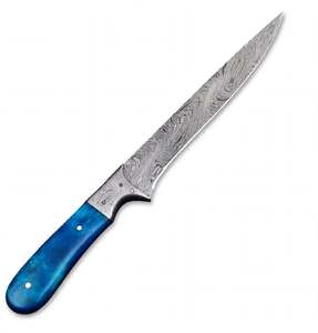 Couteau à filet en acier Damas artisanal avec manche en résine bleue, outil de découpe de cuisine - Product Image 4