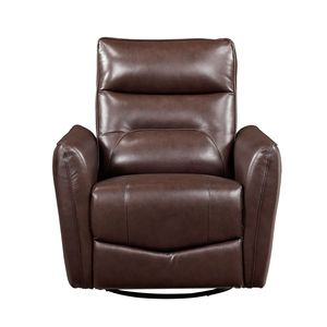 Luxurious Comfort 1pc Brown Leather <b>Recliner</b> Chair with Swivel Motion Solid Wood Living Room Furniture - Product Image 2