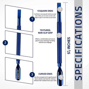 Pousse-cuticules double embout en acier inoxydable, réutilisable, manucure, double tête, manche bleu, soin professionnel des ongles - Product Image 3