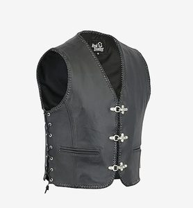 Chaleco de Motociclista sin Mangas de Cuero Genuino Negro para Hombre, Tallas S a 3XL - Product Image 1
