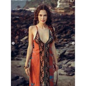 Robe longue maxi imprimée bohème de qualité supérieure, col en V profond, sans manches, coupe ample, pour femme, tenue de plage estivale, en tissu tricoté écologique - Product Image 1