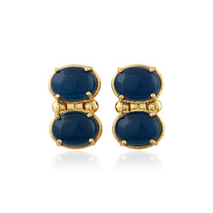 Boucles d'oreilles à double pierre en apatite et jade, fabriquées à la main, plaquées or, en laiton massif, avec fermoir à barre, bijoux modernes et tendance - Product Image 1