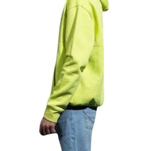 Sudadera con Capucha de Corte Regular en Verde Neón, Tela de Algodón, Estampado en el Pecho Izquierdo, Bolsillo Tipo Canguro, Bajo con Ribete, Estilo Casual Urbano, OEM ODM al por Mayor - Product Image 4