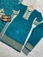 DESAINER CHINON SILK EMBROIDERY SEQUENCE WORK HAND WORK DIAMOND TOP-BOTTOM VINTAGE PARTY RAMA DUPATTA 78949