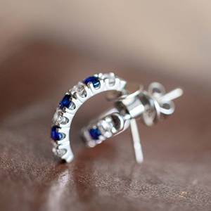 925 Sterling Silver <b>Blue</b> Sapphire and Moissanite Half Hoop <b>Earrings</b> Curved <b>Stud</b> <b>Earrings</b> for Women Jewelry Gift - Product Image 6