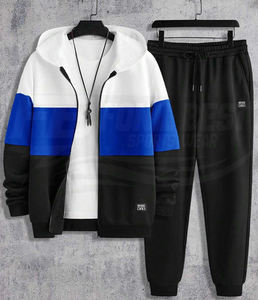 Ensemble de survêtement à capuche zippé pour homme, 100% Coton respirant, imprimé uni, manches longues, coupe droite décontractée, design 2-en-1, Hiver, Vente en gros - Product Image 5