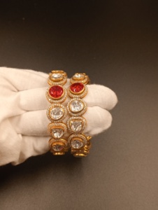 Gold Plated <b>Crystal</b> Red Stone Bangles Women's Trendy Wedding Jewelry Alloy <b>Bracelets</b> Bezel Setting Polki Style Silver - Product Image 1