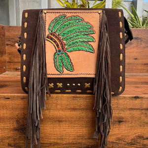 High Quality Hand Tooled Suede <b>Leather</b> Large Capacity Women's Messenger <b>Bag</b> Conceal Carry Fashion Crossbody Shoulder Fringe <b>Bags</b> - Product Image 3