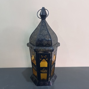 Artisan Design L642 Moroccan Iron Decorative <b>Lantern</b> with <b>Black</b> Finish - Product Image 1