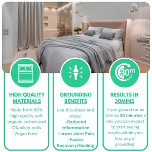 Sábanas Ajustables con Conexión a Tierra, TODAS las Tallas - Envío Gratis, 90% Algodón Orgánico, 10% Fibra <span class=keywords><strong>de</strong></span> Plata, Yoga, Sueño, Salud, Remedio Natural - Product Image 3