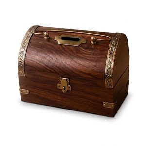 Handcrafted Sheesham Wood Treasure <b>Chest</b> Box Coin Slot Lock Clip Vintage Money Saving Box Rustic Jewelry Cash Coin <b>Storage</b> High - Product Image 1