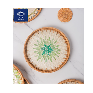 ENVÍO EN EL MISMO DÍA Bandeja de ratán ecológica, segura y limpia, con incrustaciones de concha pura, ideal para exhibir alimentos y servir desayunos. - Product Image 1