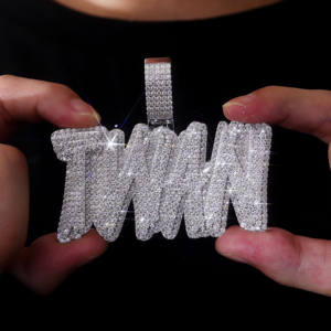 Pendentif lettre Twan plaqué argent, micro-pavé de strass en cristal, bijou de mode unisexe style hip-hop - Product Image 2
