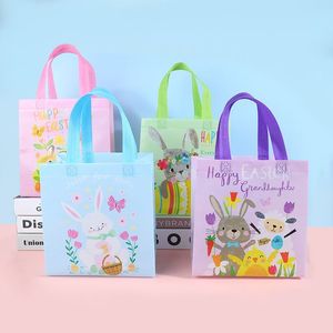 Sac de courses non tissé Lapin de Pâques, taille moyenne, imprimé dessin animé, sac cadeau avec poignée en sangle PP pour célébrations festives - Product Image 1