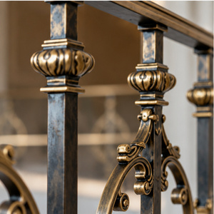 Barandilla de Bronce con Diseño de Volteo y Balaustres Ovalados Abiertos para Escaleras y Balcones Clásicos, Pasamanos y Balaustrada Metálicos - Product Image 2