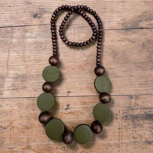 Wooden <b>Beaded</b> <b>Necklace</b> With Olive <b>Green</b> Discs And Brown Balls For Prayer Buddhism Style Unisex Jewelry - Product Image 4