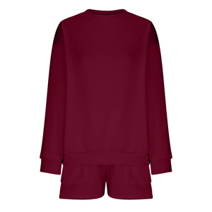 Conjunto de Sudadera Holgada y Pantalones Cortos para Mujer, Diseño Sólido, Tejido de Punto Informal, Ligero y Transpirable, para Uso Diario - Product Image 3