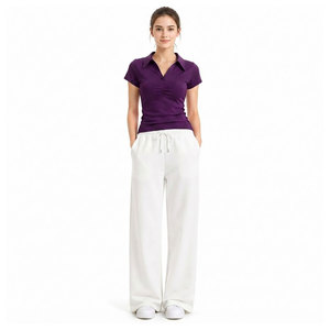 ชุดลำลองฤดูร้อนสำหรับผู้หญิง 2 ชิ้น เสื้อฮู้ดและกางเกงขายาว ผ้าฝ้าย/ใยไผ่ เอวยางยืด ขากว้าง ทรงหลวม - Product Image 1