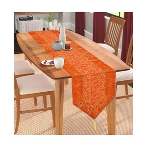 Orange Colour Jacquard Embroidered Trendy Arrival High Quality Retro New Year 100% Organic Cotton Classic Edge Bind <b>Table</b> <b>Runner</b> - Product Image 1